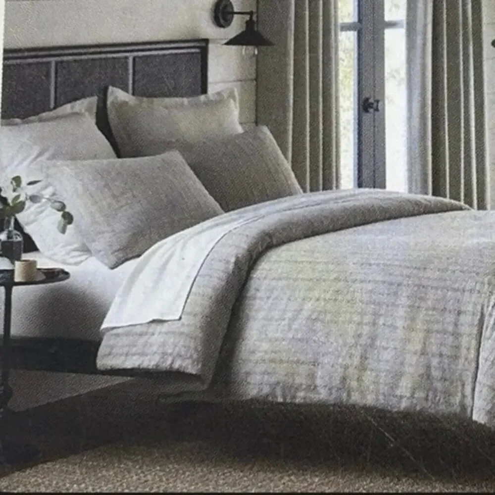 Hearth & Hand Magnolia Textured Stipe Loop F/Q Duvet Cover Set Gray new #92726